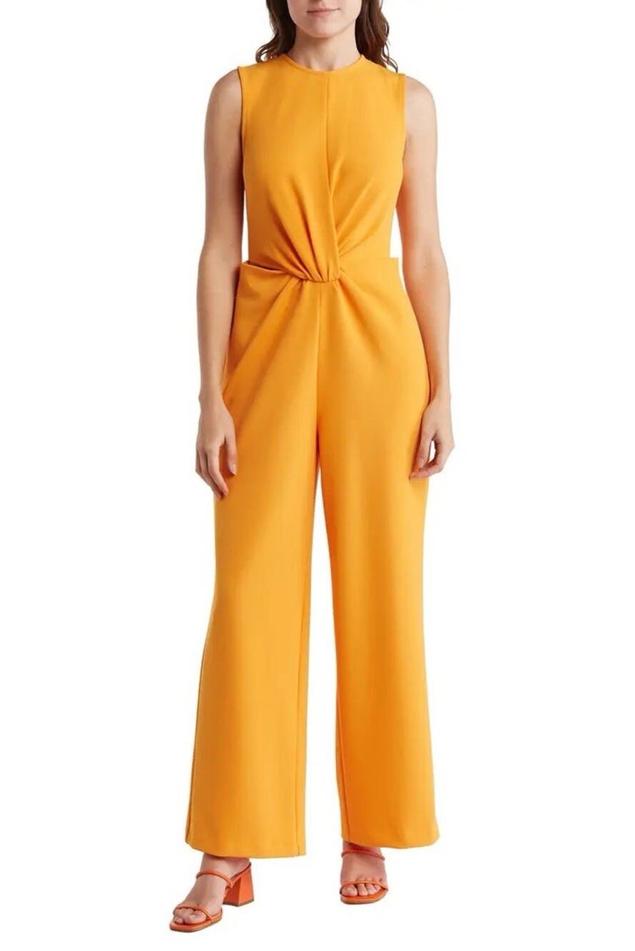 Nicole Miller Twist Front Cutout Wide Leg Jumpsuit Flame NWT Women’s Size 10
